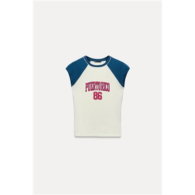 SLUB KNIT T-SHIRT WITH SLOGAN