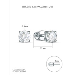 Серьги пусеты из серебра с муассанитом родированные S2137411010р16128