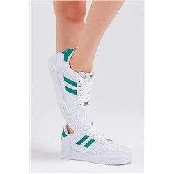 Tonny Black Unisex Beyaz Yeşil Yanı Çizgili Bağcıklı Rahat Kalıp Sneaker TBKA10