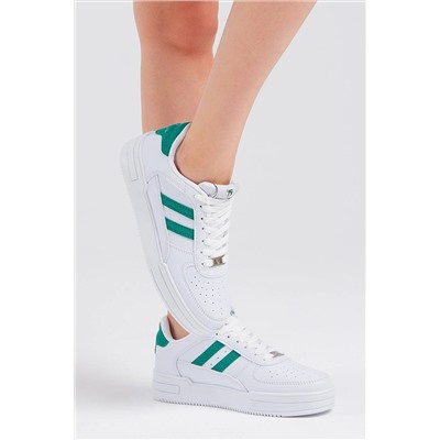 Tonny Black Unisex Beyaz Yeşil Yanı Çizgili Bağcıklı Rahat Kalıp Sneaker TBKA10