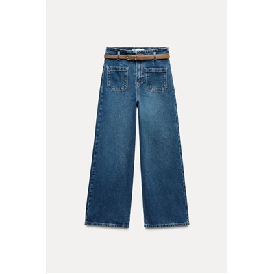 Z1975 WIDE-LEG CROPPED HIGH-WAIST BELTED JEANS