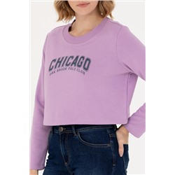 Kadın Lila Bisiklet Yaka Sweatshirt