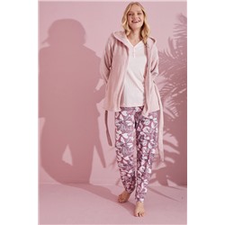 pijamacity 3'lü SET | Kışlık Kadın Pembe Sabahlık Takımı 3lü-usoft-24