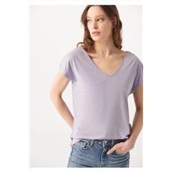 Mavi Lux Touch V Yaka Lila Tişört Loose Fit / Bol Rahat Kesim 1610328-70538