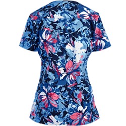 White Cross Scrubs Denim Garden Print Top