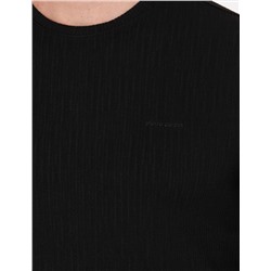 Siyah Slim Fit Jakarlı Bisiklet Yaka Tişört