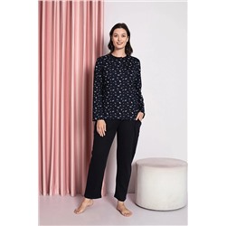 AHENGİM Woman Kadın Pijama Takımı Anne Interlok Üç Düğmeli Üst Çıtır Desen Pamuklu Mevsimlik W30022257 1-2-10001203