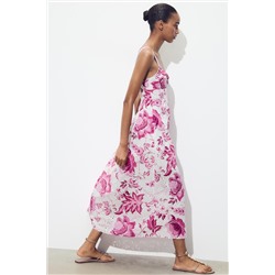 PRINTED DRESS WITH CUTWORK EMBROIDERY