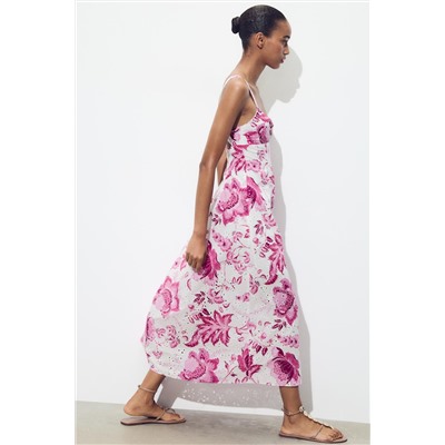 PRINTED DRESS WITH CUTWORK EMBROIDERY