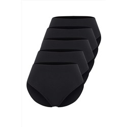 Siyah 5'li Paket Pamuklu Yüksek Bel Klasik Büyük Beden Külot TBBSS25CM00013