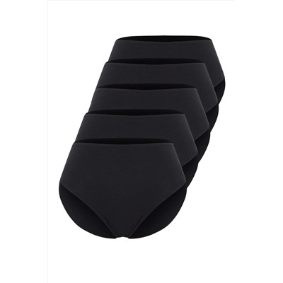 Siyah 5'li Paket Pamuklu Yüksek Bel Klasik Büyük Beden Külot TBBSS25CM00013