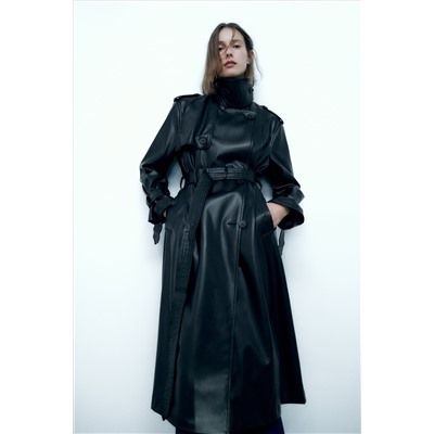 TRENCH EFECTO PIEL CINTURÓN