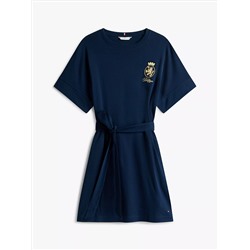 Gold Crest Logo Belted T-Shirt Dress