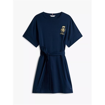 Gold Crest Logo Belted T-Shirt Dress