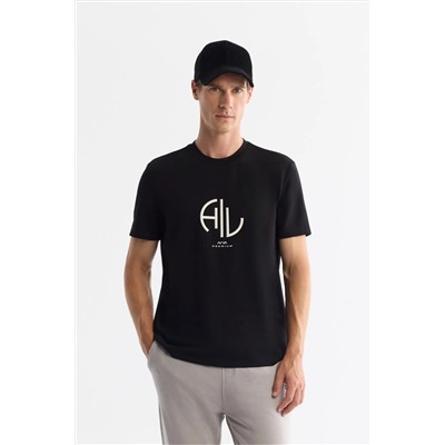 Avva, Erkek Siyah Bisiklet Yaka Elastan Interlok T-shirt A42y1001
