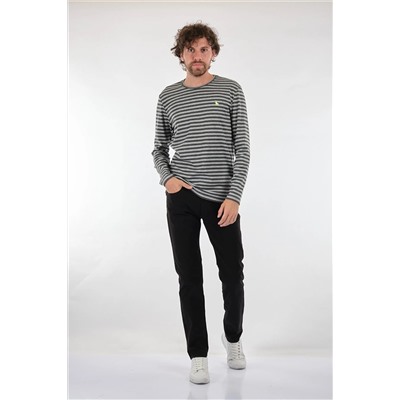 U.S. Polo Assn. Polo Bisiklet Yaka Çizgili Uzun Kollu Gri Erkek T-shirt Bk-327002 BK-327002