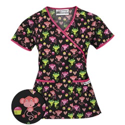 UA Sweet Monkey Black Mock Wrap Scrub Top
