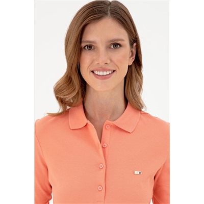 Kadın Somon Basic Polo Yaka Sweatshirt