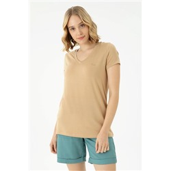 Kadın Camel Basic Tişört