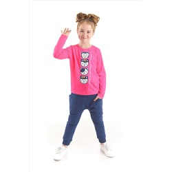 Denokids Japan Cats Kedi Kız Çocuk Pembe T-shirt Lacivert Pantolon Takım CFF-22S1-109