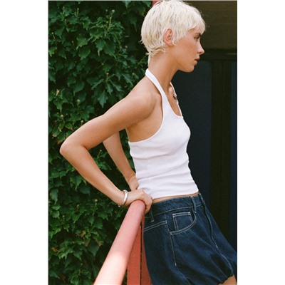 RIBBED HALTER TOP