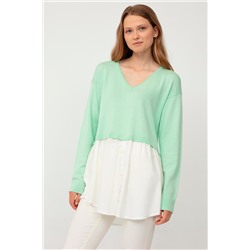 Jersey efecto doble prenda Verde agua y blanco
