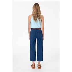 Kadın Mavi Loose Cropped Fit Jean Pantolon