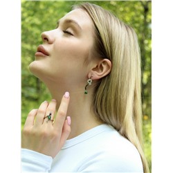Серьги из серебра с чёрной шпинелью и зелёными фианитами родированные - Змеи 925 пробы 2-450рч416232