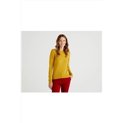 United Colors of Benetton Benetton Kadın Sarı Yeşil Bisiklet Yaka Merino Kazak 122A1002D1K01-32W