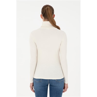 Kadın Krem Balıkçı Yaka Sweatshirt