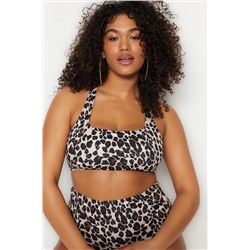 Çok Renkli Animal Desenli Sırt Detaylı Bralette Büyük Beden Bikini Üstü TBBSS23CT00000
