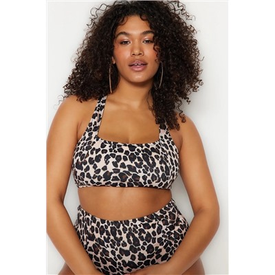 Çok Renkli Animal Desenli Sırt Detaylı Bralette Büyük Beden Bikini Üstü TBBSS23CT00000