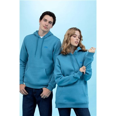 Petrol Kapüşonlu Basic Sweatshirt