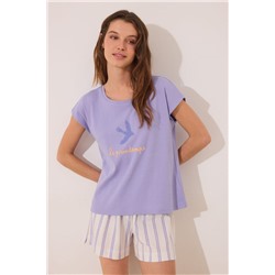 Pijama corto algodón lila rayas