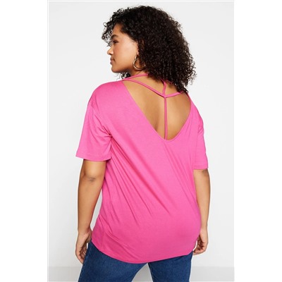 Pembe Yaka Detaylı Örme T-Shirt TBBSS22TS0877