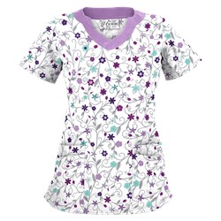 UA Flower Patch White Print Scrub Top