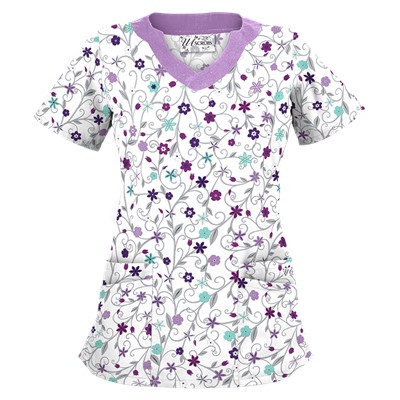 UA Flower Patch White Print Scrub Top