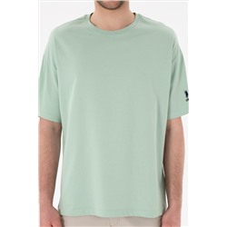 Erkek Oversize Fit Bisiklet Yaka Su Yeşili Tişört