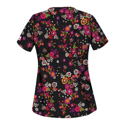 UA Fiesta Flowers Black Print Scrub Top