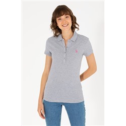 Kadın Gri Melanj Basic Polo Yaka Tişört