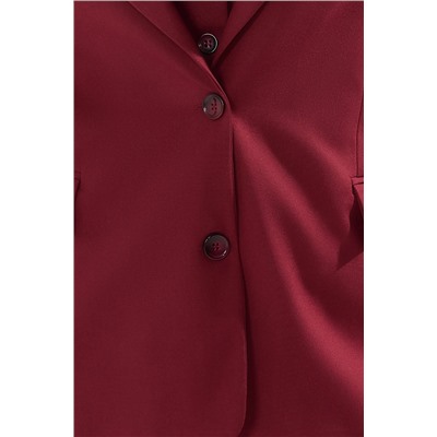Bordo Astarlı Oversize/Bol Kesim Blazer Dokuma Büyük Beden Kumaş Ceket TBBAW25AG00019