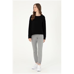 Kadın Siyah Basic Bisiklet Yaka Sweatshirt