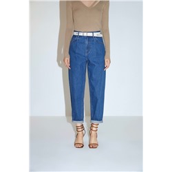 Vaquero mom fit de tiro alto Azul