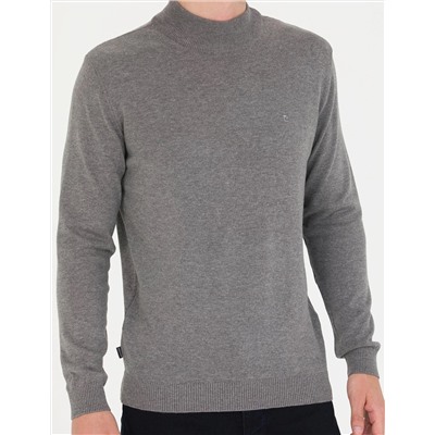 Gri Melanj Slim Fit Yarım Balıkçı Basic Triko Kazak