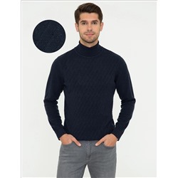 Lacivert Melanj Slim Fit Balıkçı Yaka Triko Kazak
