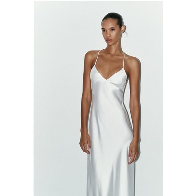 SATIN MIDI DRESS WITH STRAPS ON THE BACK
