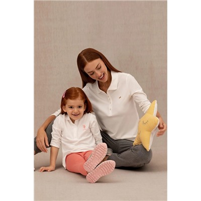 Kız Çocuk Ekru Polo Yaka Basic Sweatshirt