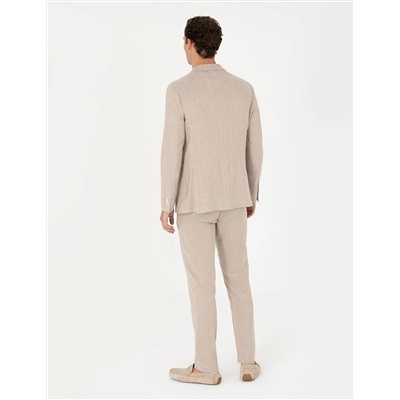 Açık Kahverengi Ekstra Slim Fit Keten Karışımlı Takım Elbise