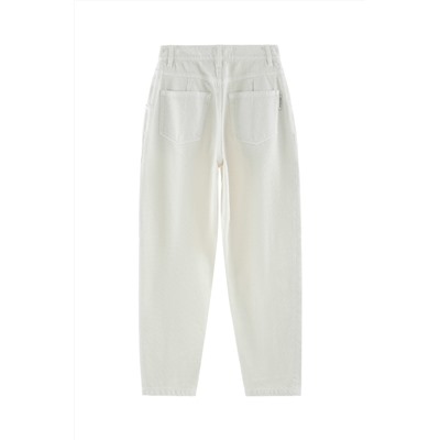 Vaquero mom fit de tiro alto Blanco