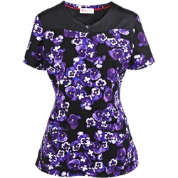 White Cross Scrubs Panzy Noir Print Top